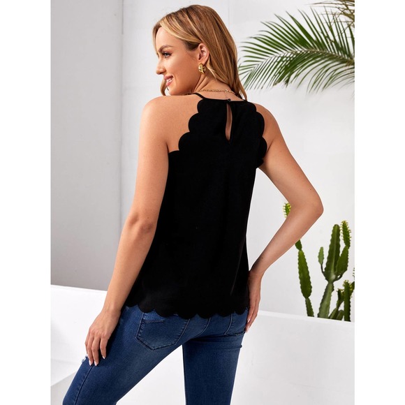 Maternity Scallop Trim Halter tank Top black - Picture 2 of 5